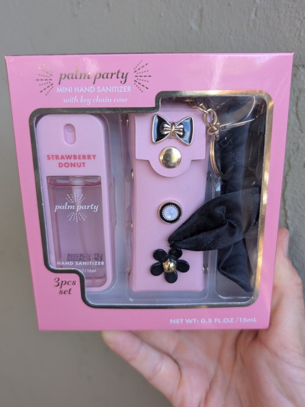 Palm Party Strawberry Donut Mini Hand Sanitizer Keychain Case Charm Gift Set NWT